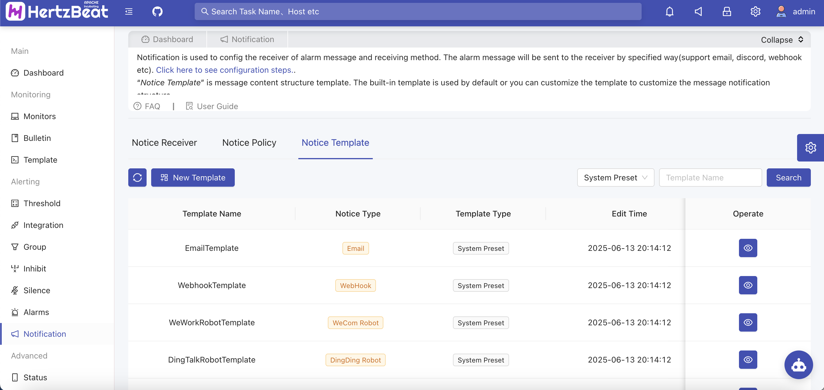 Template Configuration